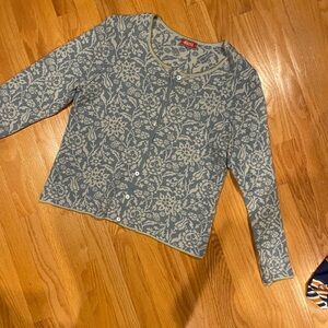 Elegant Floral Cardigan - Blue and Cream